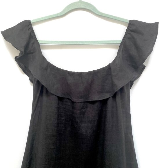 REFORMATION Amethyst 100% Linen Midi Dress XL Black Ruffle Off Shoulder Lagom - Picture 4 of 12